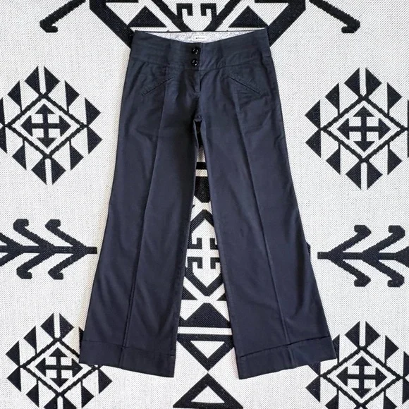 Elevenses x Anthropologie Black Twill Wide Leg Cuffed Trousers Size 2 - Picture 1 of 8